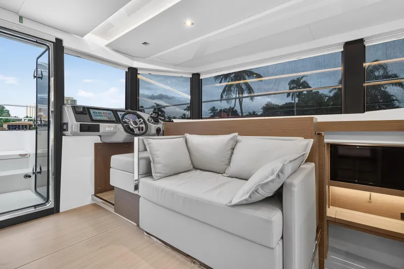 Slide: The Image of Luxurious interior of 2024 Leopard 46 Powercat yacht with modern helm and seating area. - 84
