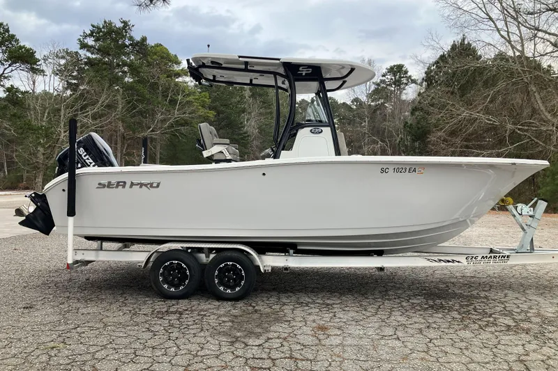 Slide: The Image of 2022 Sea Pro 239 Deep V CC boat on trailer, parked outdoors. - 5