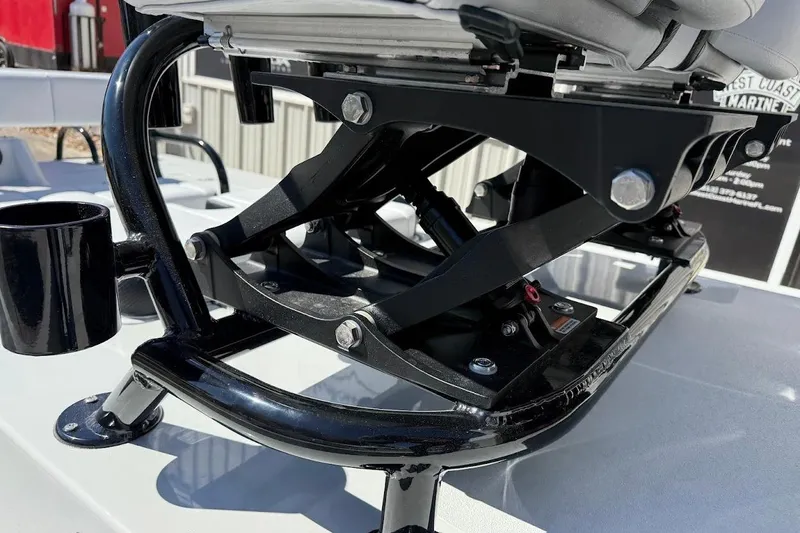 Slide: The Image of 2026 SCB R24 boat seat mount with black metal frame and cup holder. - 20
