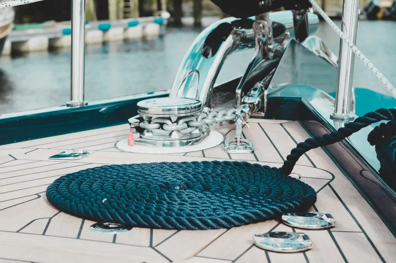 Slide: The Image of Deck of 2025 Southerly 480 yacht with coiled rope and anchor chain. - 12