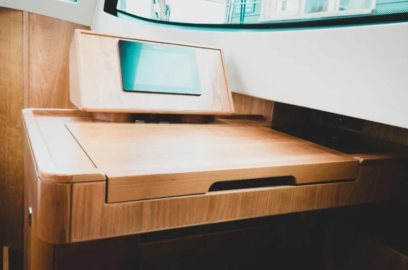 Slide: The Image of Wooden navigation desk with screen on Southerly 480 yacht, 2025 model. - 20