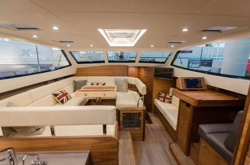 Slide: The Image of Luxurious interior of 2025 Southerly 480 yacht with modern seating and elegant wood finishes. - 35