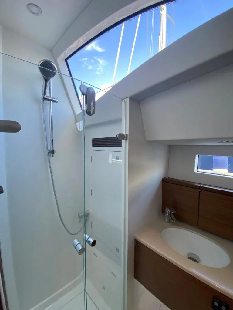 Slide: The Image of Modern bathroom interior of 2025 Southerly 480 yacht with shower and sink. - 47