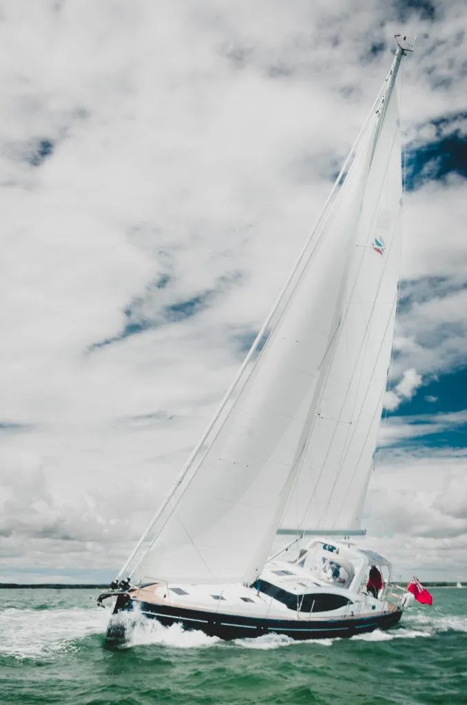 Slide: The Image of Sailing yacht Southerly 480, 2025 model, gliding on open water under cloudy skies. - 6