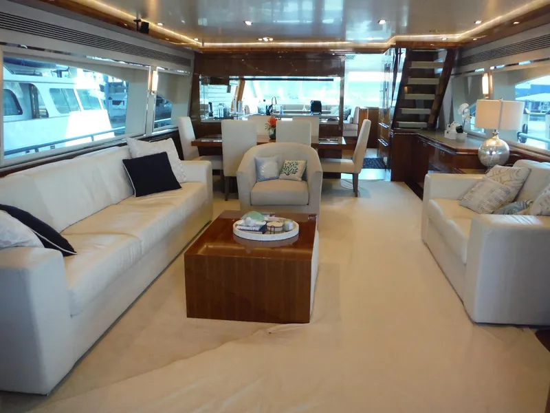 Slide: The Image of Luxurious cabin interior of 2015 Horizon E88 yacht with twin beds and elegant wood finish. - 20