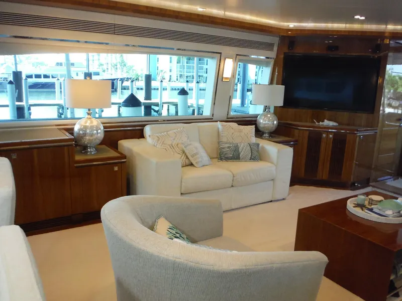 Slide: The Image of Engine room of 2015 Horizon E88 yacht with control panels and piping. - 34