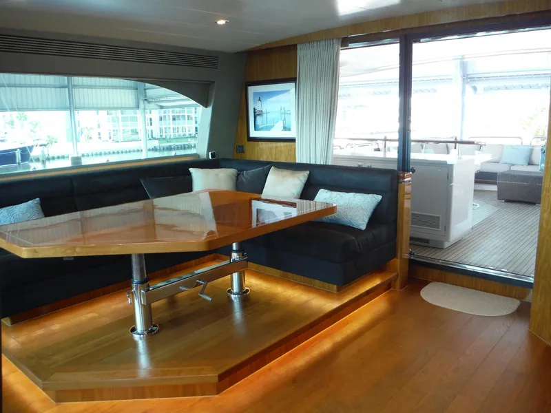 Slide: The Image of Luxury Horizon E88 yacht with open hatch, wooden deck, and ocean view, 2015 model. - 65