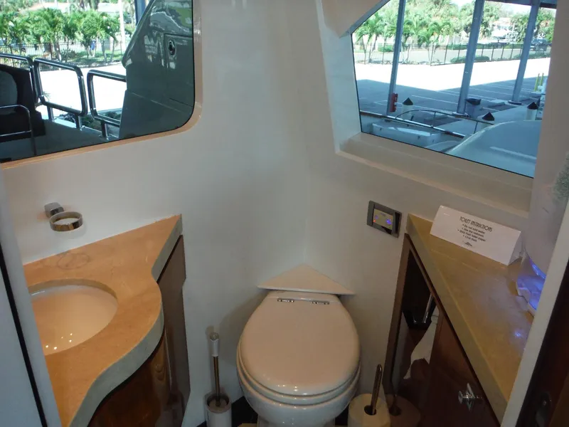 Slide: The Image of 2015 Horizon E88 luxury yacht with sun deck and tables. - 69