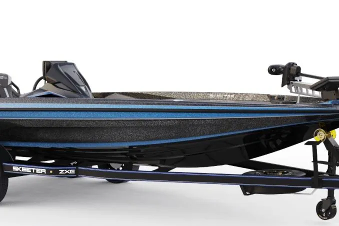 The Image of 2026 Skeeter ZXE20 boat with sleek design and blue accents on trailer. - 1