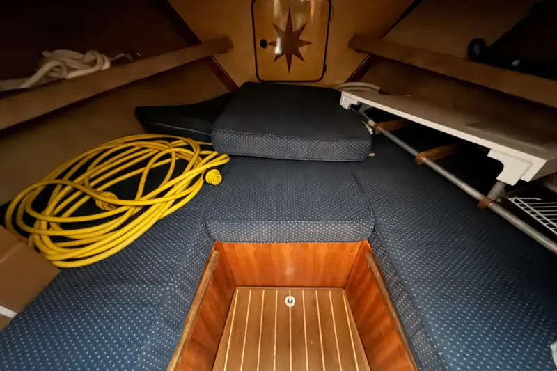 Slide: The Image of 1974 Bertram 31 Flybridge Cruiser underside with propeller and shaft detail. - 38