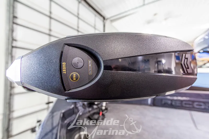 Slide: The Image of Close-up of 2026 Recon 895 SC boat component with Quest and Pair buttons, Lakeside Marina. - 10