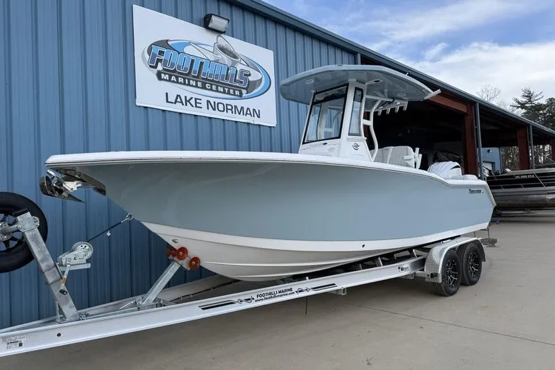 Slide: The Image of 2026 Tidewater 232 LXF boat on trailer at Foothills Marine Center, Lake Norman. - 3