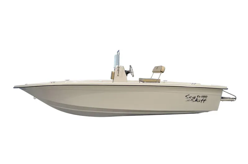 Slide: The Image of Manufacturer Provided Image: 2026 Carolina Skiff EV180 Sea Skiff, beige, side view, sleek design, center console. - 6