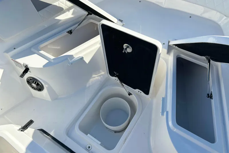 Slide: The Image of 2026 Sea Fox 268 Commander boat storage compartments and speaker detail. - 19