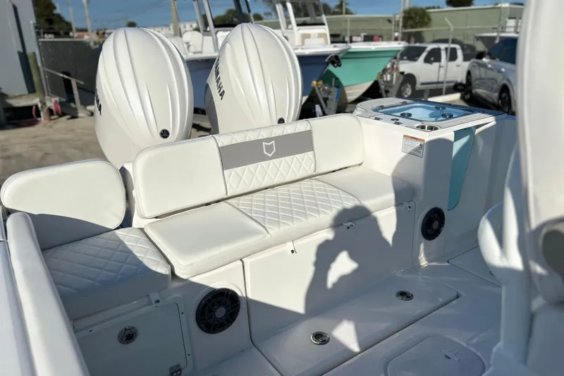 Slide: The Image of 2026 Sea Fox 268 Commander boat interior with Yamaha engines and seating area. - 28