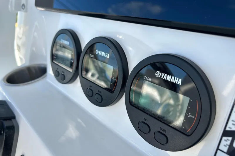 Slide: The Image of Yamaha gauges on 2026 Sea Fox 268 Commander boat dashboard. - 7