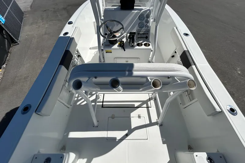 Slide: The Image of 2020 Clearwater 2000 Center Console boat interior with steering wheel and seating. - 13