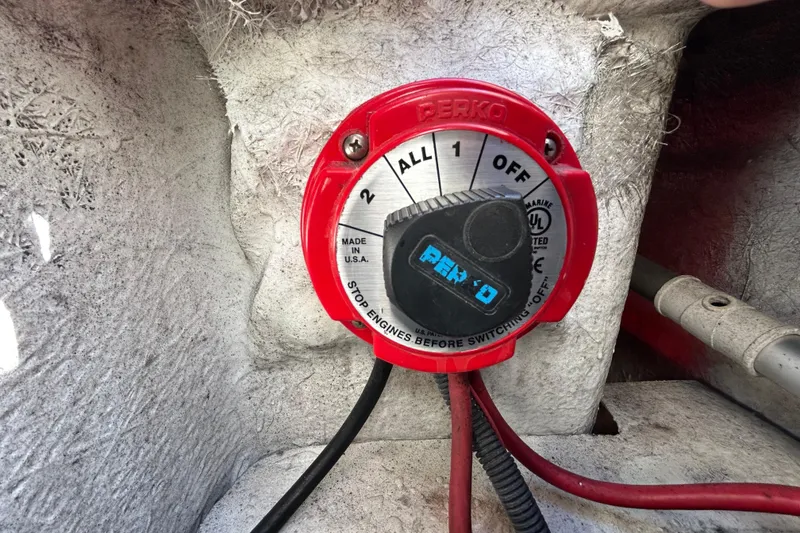 Slide: The Image of Battery switch in a 2020 Clearwater 2000 Center Console boat, featuring Perko brand. - 38