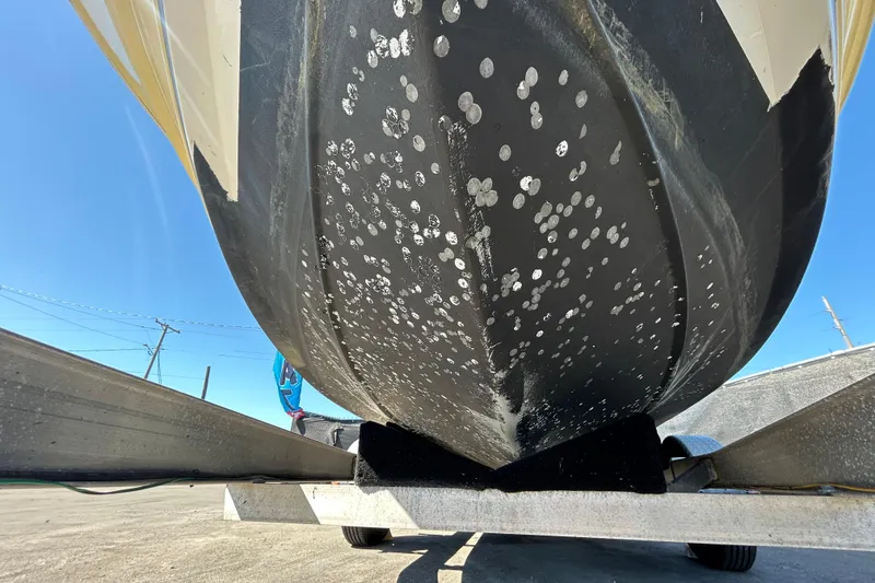 Slide: The Image of Bottom view of 2020 Clearwater 2000 Center Console boat on trailer. - 68