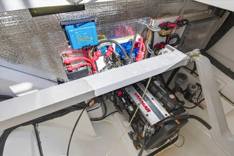 Slide: The Image of Engine room of 2021 Leopard 50 yacht with Yanmar engine and electrical components. - 110