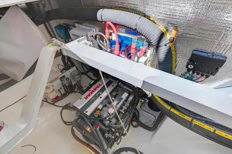 Slide: The Image of Engine room of 2021 Leopard 50 yacht with Yanmar engine and electrical components. - 114