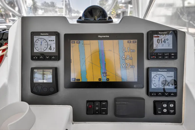 Slide: The Image of Navigation dashboard of a 2021 Leopard 50 yacht with Raymarine instruments. - 36
