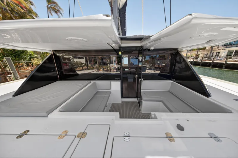 Slide: The Image of Spacious deck of 2021 Leopard 50 catamaran with seating and canopy. - 43