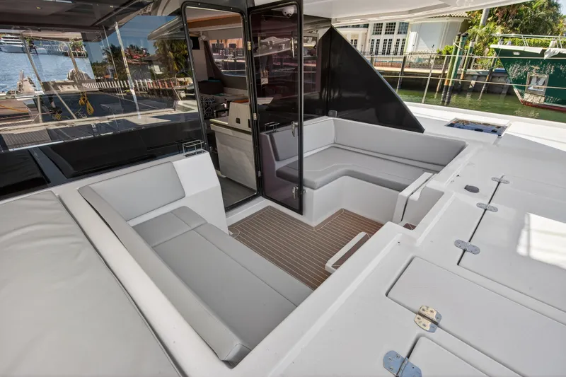 Slide: The Image of Luxurious 2021 Leopard 50 yacht interior with sleek seating and modern design. - 45
