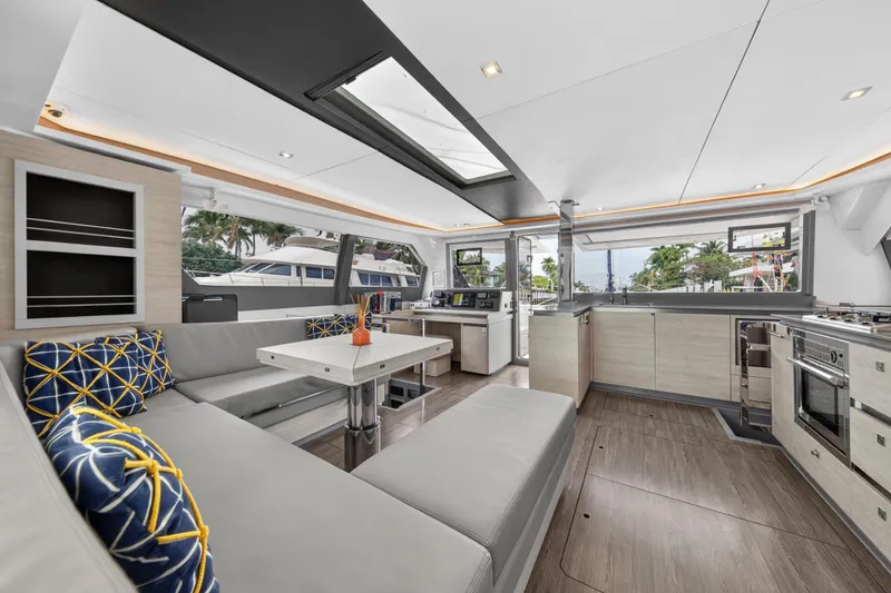 Slide: The Image of Luxurious interior of 2021 Leopard 50 yacht with modern kitchen and seating area. - 54
