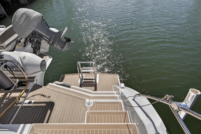 Slide: The Image of Luxurious interior of 2022 Leopard 50 yacht featuring modern wood finishes and spacious cabin. - 112