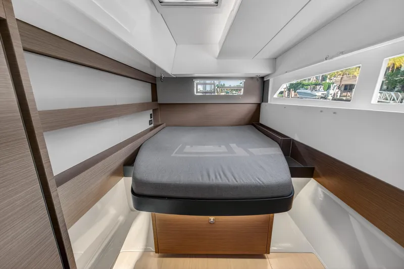 Slide: The Image of Modern cabin interior of 2022 Leopard 50 yacht with sleek design and comfortable bed. - 134