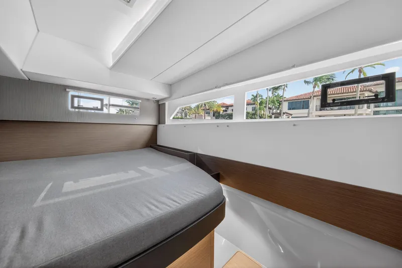 Slide: The Image of Modern interior cabin of 2022 Leopard 50 yacht with large windows and sleek design. - 136