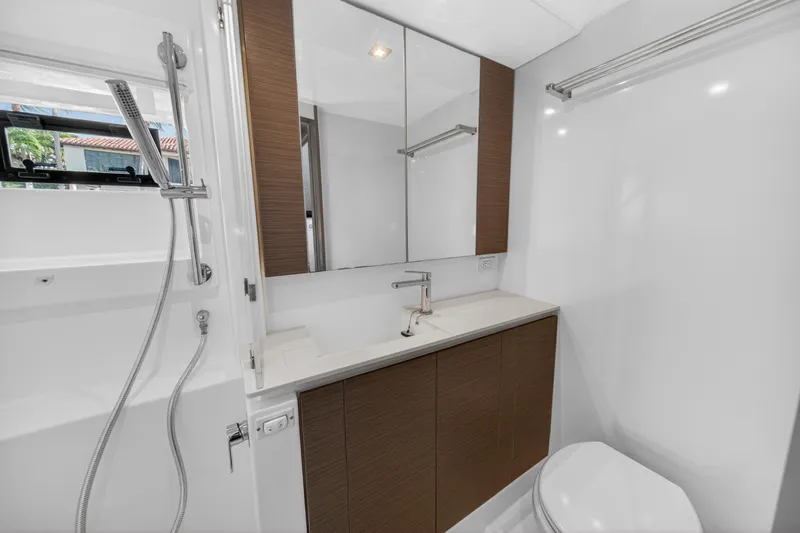 Slide: The Image of Modern bathroom in 2022 Leopard 50 yacht with sleek fixtures and ample storage. - 138