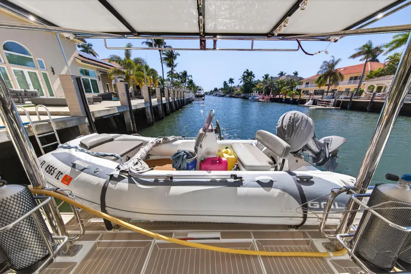 Slide: The Image of Leopard 50 yacht deck with colorful ropes and seating, 2022 model. - 24