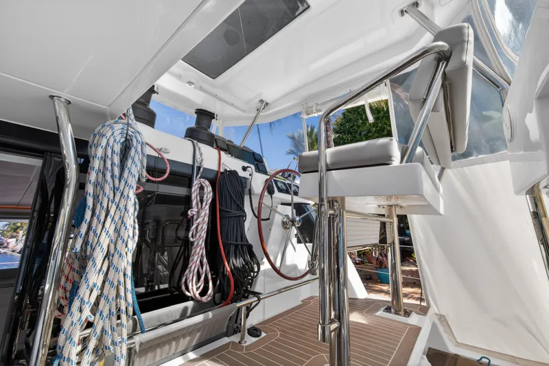 Slide: The Image of Control panel of a 2022 Leopard 50 yacht with Raymarine navigation displays. - 28