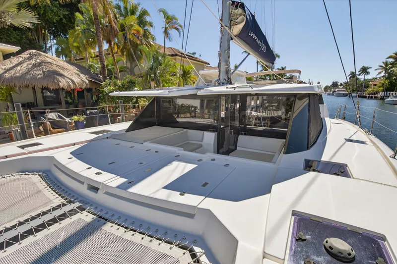 Slide: The Image of Modern Leopard 50 yacht interior, 2022 model, featuring sleek seating and spacious design. - 42