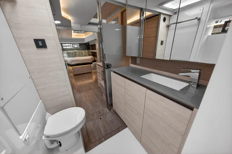 Slide: The Image of Luxurious interior of 2022 Leopard 50 yacht with modern seating and navigation area. - 70