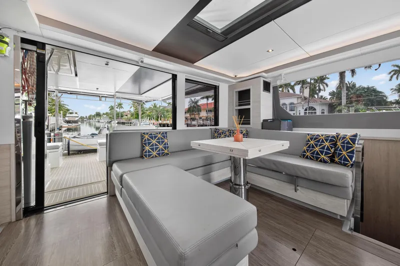 Slide: The Image of Modern kitchen interior on a 2022 Leopard 50 yacht, featuring sleek appliances and a stylish design. - 91