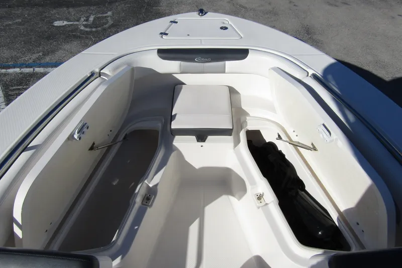 Slide: The Image of 2019 Robalo R202 Explorer boat interior with open storage compartments. - 9