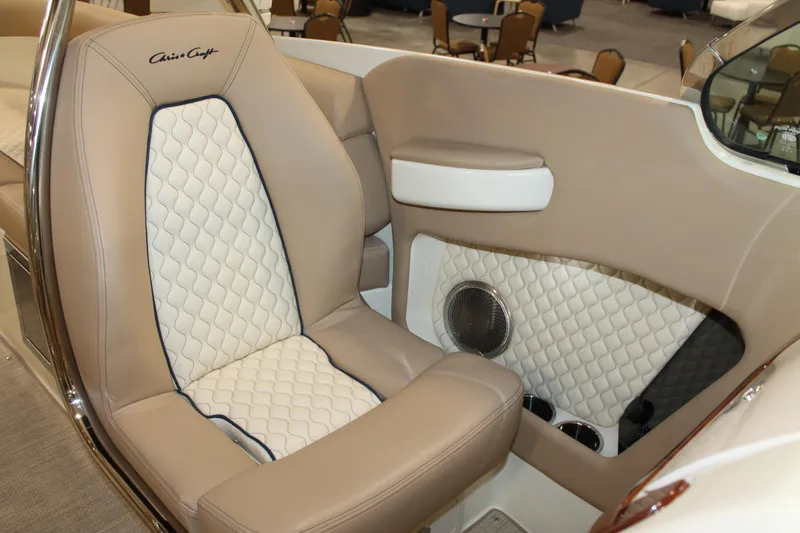 Slide: The Image of 2026 Chris-Craft Launch 28 GT interior with luxurious beige and white seating. - 35