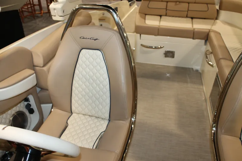 Slide: The Image of 2026 Chris-Craft Launch 28 GT interior with luxurious beige and white seating. - 36