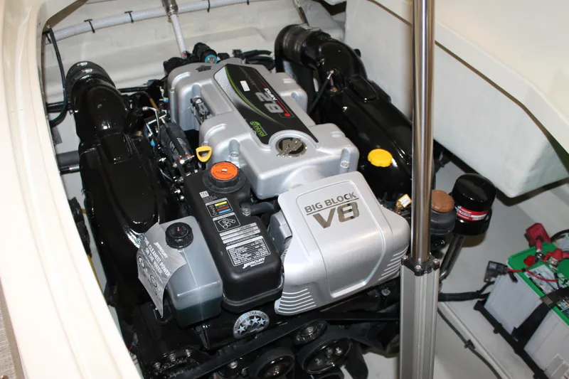 Slide: The Image of 2026 Chris-Craft Launch 28 GT engine compartment with powerful V8 engine. - 44