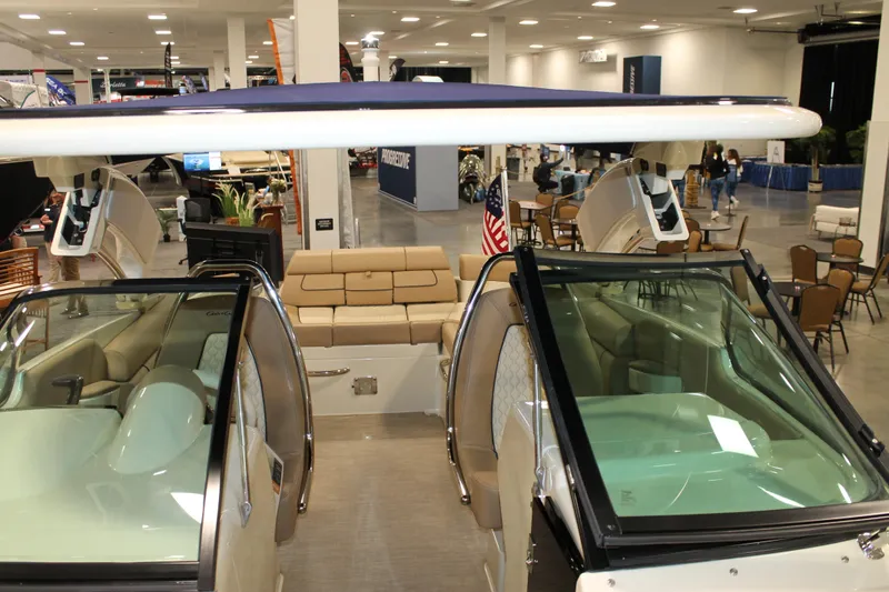 Slide: The Image of 2026 Chris-Craft Launch 28 GT boat interior at an indoor exhibition. - 46