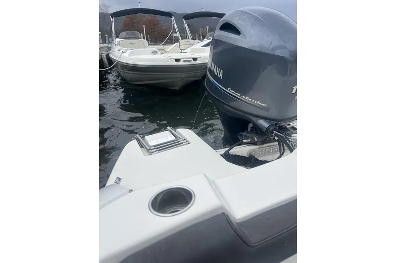 Slide: The Image of 2017 Stingray 191 DC boat with Yamaha outboard motor docked on water. - 4