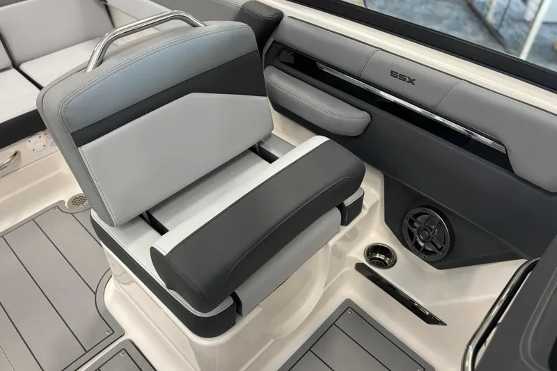 Slide: The Image of 2026 Chaparral SSX 4 boat interior with sleek seating and modern design elements. - 16