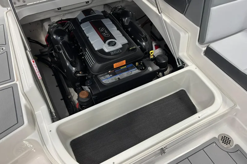 Slide: The Image of 2026 Chaparral SSX 4 boat engine compartment with Mercury 6.2L 350 engine. - 29
