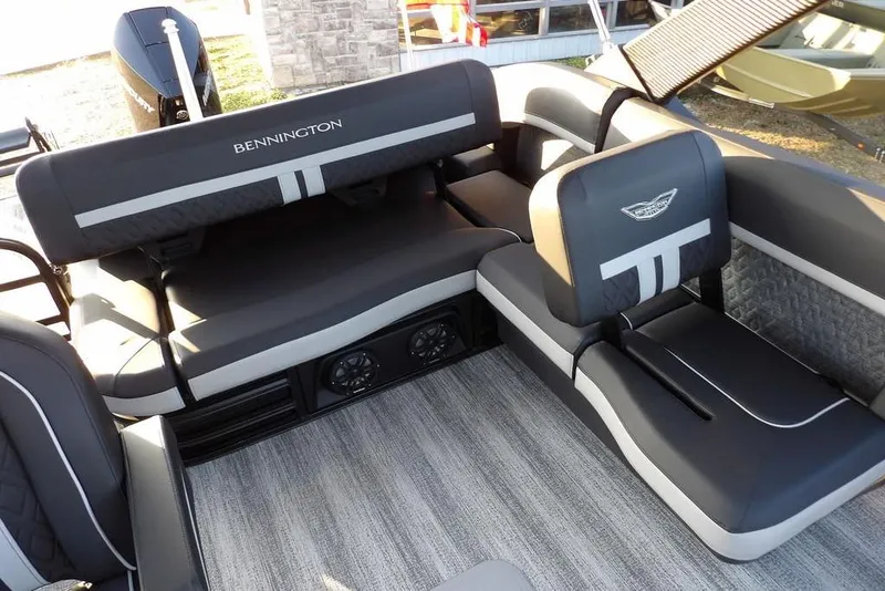 Slide: The Image of 2026 Bennington M Swingback 26 MSB boat interior with luxurious seating and modern design. - 25