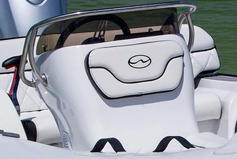 Slide: The Image of Manufacturer Provided Image: 2025 Walker Bay Generation 450 DLX boat console with sleek white design and steering wheel. - 6