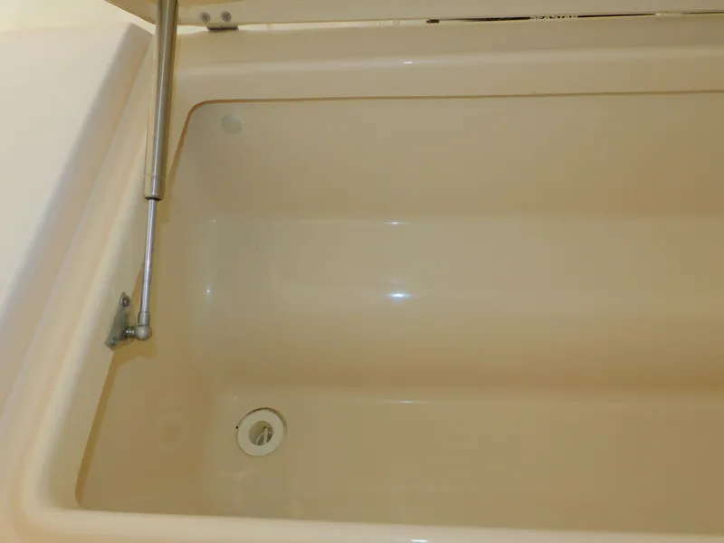 Slide: The Image of Grady-White Gulfstream 232 storage compartment with hydraulic support, year 2012. - 49