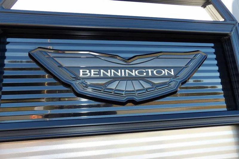 Slide: The Image of Bennington logo on 2026 M Swingback 22 MSB boat, sleek design detail. - 50